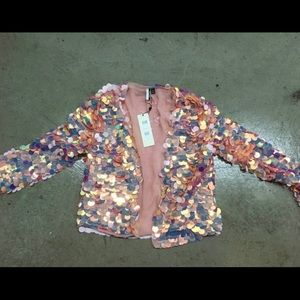 Topshop pink and multi color sequin jacket.